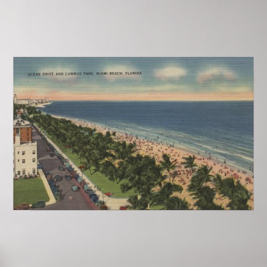 Miami, FL - Ocean Drive und Lummus Park Poster (Vorne)