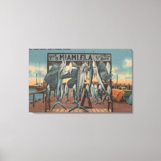 Miami, Florida - Aussicht auf Pier 5 mit Fisch Leinwanddruck (Vorderseite)