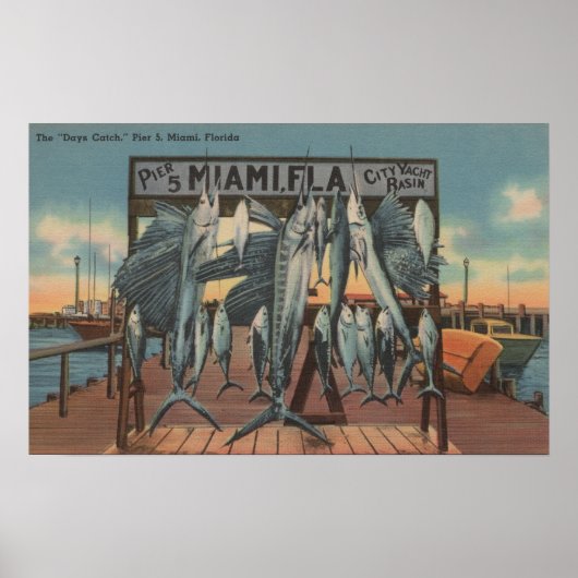 Miami, Florida - Aussicht auf Pier 5 mit Fisch Poster (Vorne)