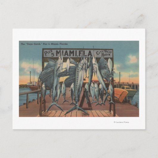 Miami, Florida - Aussicht auf Pier 5 mit Fisch Postkarte (Vorderseite)