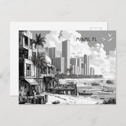 Miami Florida Black and White Travel Postkarte (Vorne/Hinten)