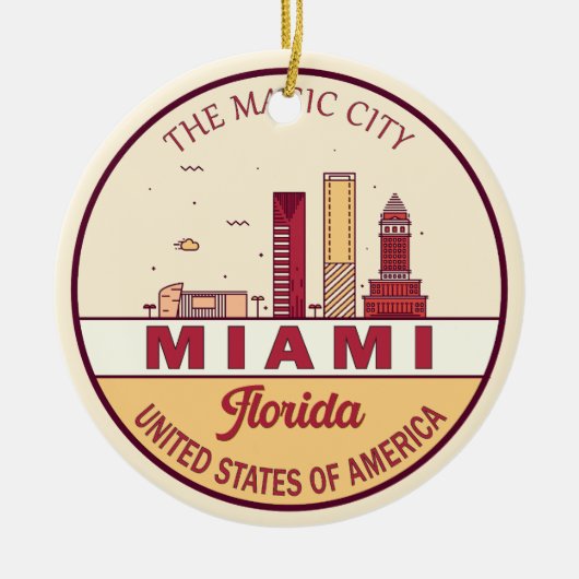 Miami Florida City Skyline Emblem Keramik Ornament (Vorne)
