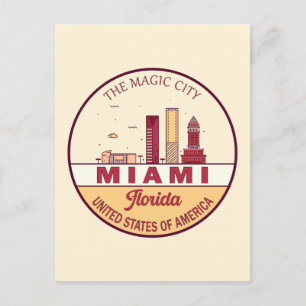 Miami Florida City Skyline Emblem Postkarte