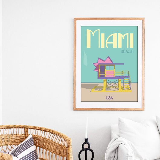 Miami Florida Classic Lifeguard Tour Art Deco Poster