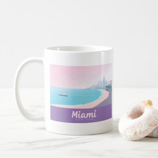 Miami Florida Coastline Citycape Pastel Travel Kaffeetasse (Mit Donut)