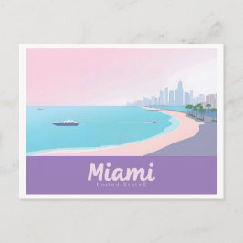 Miami Florida Coastline Citycape Pastel Travel Postkarte