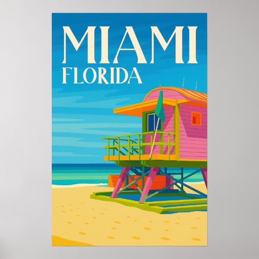 Miami Florida Farbstrand Reise Poster (Vorne)