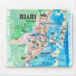Miami Florida Fine Art Druck Retro Vintage Karte Mousepad