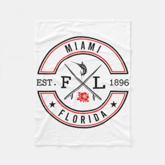 Miami Florida Fl Retro Surfer Beach Front And Ck Fleecedecke (Vorderseite)