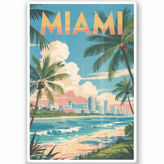 Miami Florida Illustration Kunst, Dichtung und Mus Aufkleber (Vorderseite)