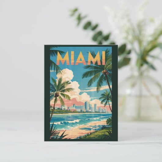 Miami Florida Illustration Kunst, Dichtung und Mus Postkarte (Stehend Vorderseite)