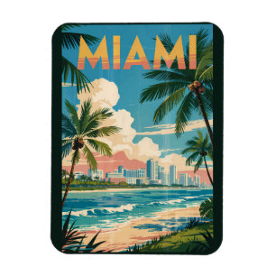 Miami Florida Illustration Reise Kunst Vintage Magnet