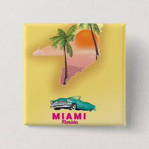 Miami Florida illustrierte Kartenposter Button