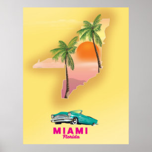 Miami Florida illustrierte Kartenposter Poster