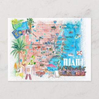 Miami Florida Illustrierte Reisekarte mit Straßen Postkarte