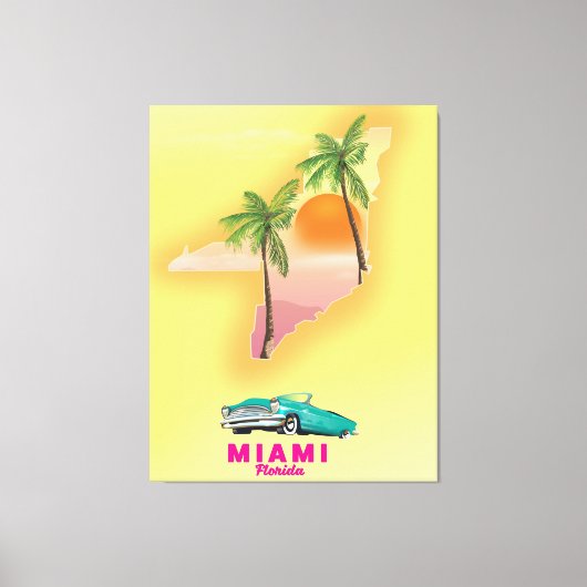Miami Florida illustriertes Kartenposter Leinwanddruck (Vorderseite)