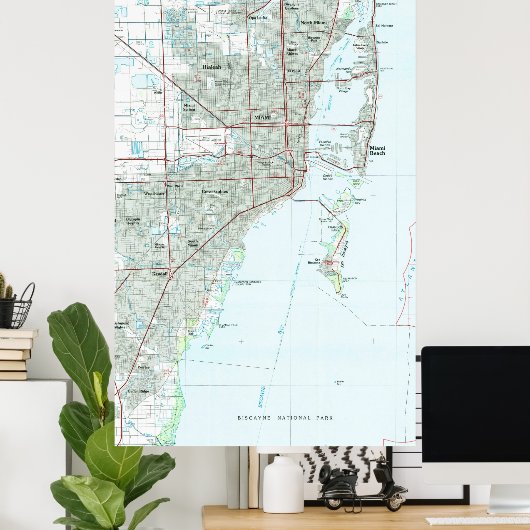 Miami Florida Map (1981) Poster (Heimbüro)