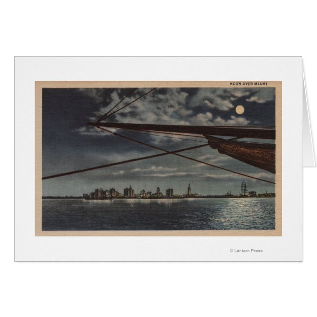 Miami, Florida - Mondlichtblick über die Stadt (Vorderseite (Horizontal))