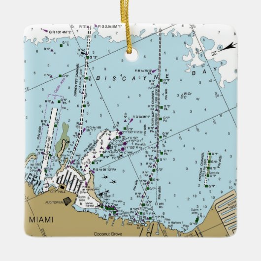 Miami Florida Nautical Chart Keramikornament (Vorderseite)