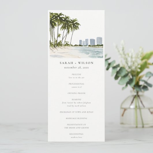 Miami Florida Palm Landscape Wedding Programm (Stehend Vorderseite)