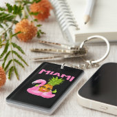 Miami Florida Pink Flamingo Ananas Urlaub Schlüsselanhänger (Vorderseite rechts)