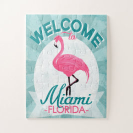 Miami Florida Pink Flamingo - Vintage Retro-Reise Puzzle