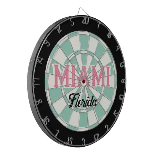 MIAMI Florida Pink Text Aquamarin Schwarz Dartscheibe (Vorderseite Links)