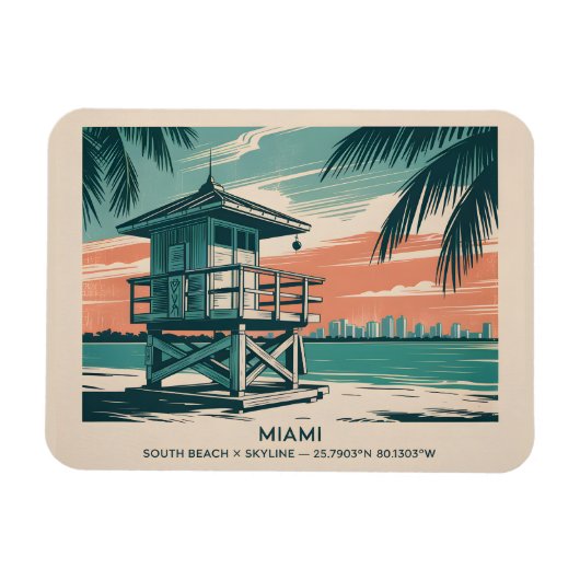 Miami Florida Reise South Beach Minimalistisch Ret Magnet (Horizontal)