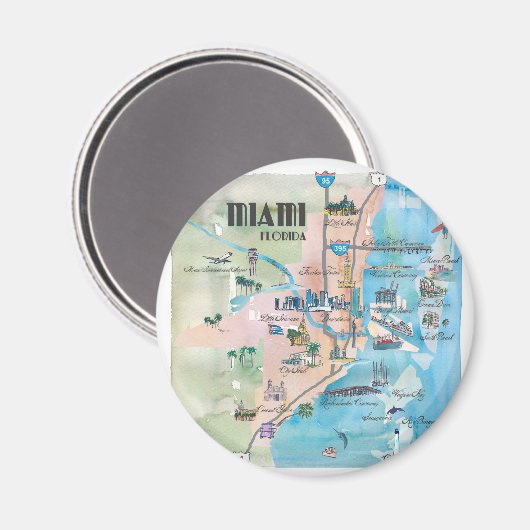 Miami Florida Retro Map Magnet (Vorderseite/Rückseite)