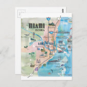 Miami Florida Retro Map Postkarte (Vorne/Hinten)