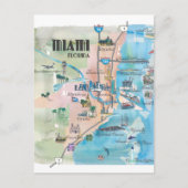 Miami Florida Retro Map Postkarte (Vorderseite)