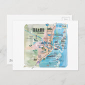Miami Florida Retro Map Postkarte (Vorne/Hinten)