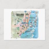 Miami Florida Retro Map Postkarte (Vorderseite)