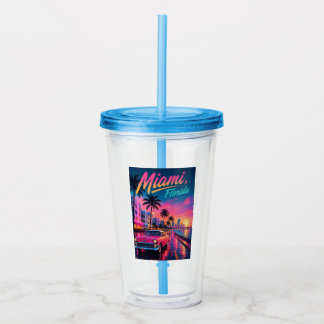 Miami Florida Retro-Neon-Sonnenuntergang Reise Acryltrinkbecher
