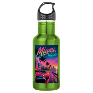 Miami Florida Retro-Neon-Sonnenuntergang Reise Edelstahlflasche