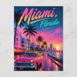 Miami Florida Retro-Neon-Sonnenuntergang-Reise Feiertagspostkarte