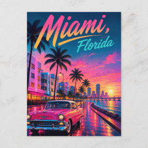 Miami Florida Retro-Neon-Sonnenuntergang-Reise Feiertagspostkarte