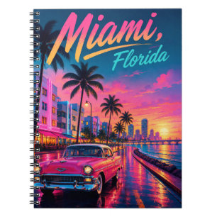 Miami Florida Retro-Neon-Sonnenuntergang Reise Notizblock