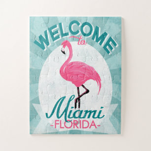 Miami Florida Rosa Flamingo - Vintage Retro Reise Puzzle