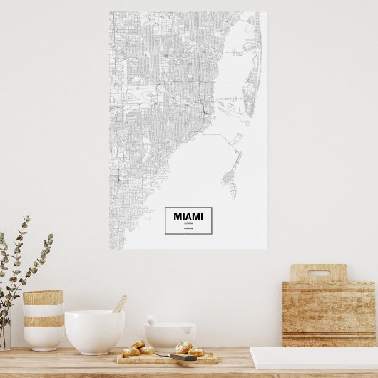 Miami, Florida (schwarz auf weiß) Poster (Küche)
