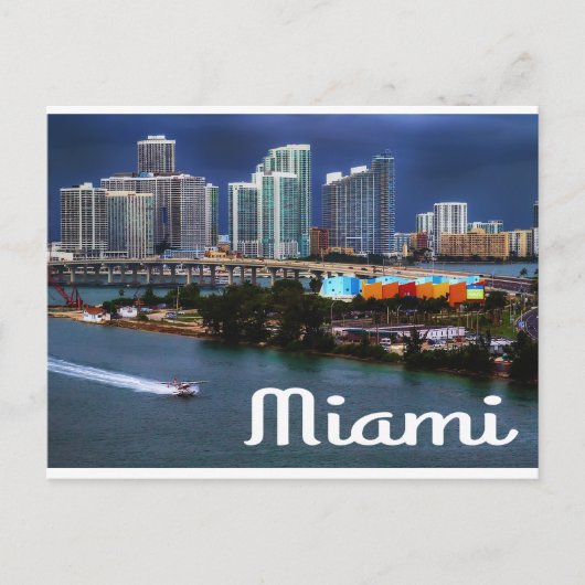 Miami Florida Skyline and Harbour At Night - USA Postkarte (Vorderseite)