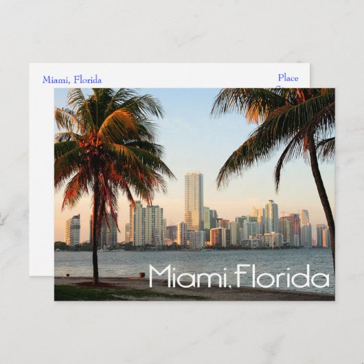 Miami Florida Skyline and Harbour At Night - USA Postkarte (Vorne/Hinten)