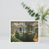 Miami Florida Skyline and Harbour At Night - USA Postkarte (Stehend Vorderseite)