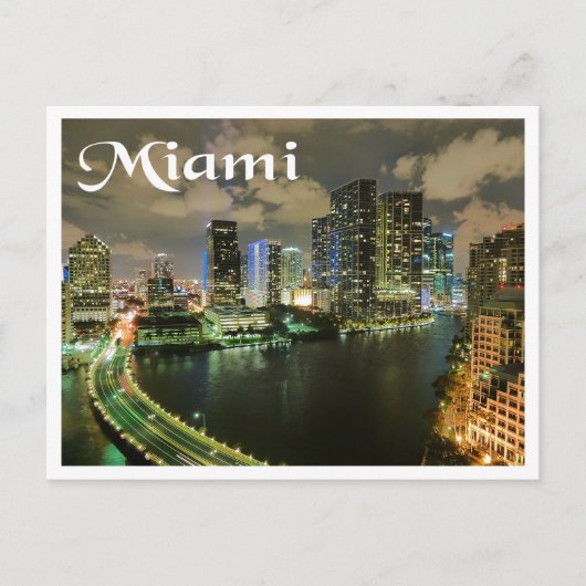 Miami Florida Skyline and Harbour At Night - USA Postkarte (Vorderseite)