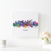Miami Florida Skyline Quadratische Wanduhr (Zuhause)