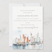 Miami Florida Skyline Watercolor Babydusche Einladung (Vorderseite)