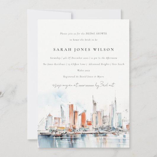 Miami Florida Skyline Watercolor Brautparty Einladung (Vorderseite)