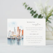 Miami Florida Skyline Watercolor Hochzeitsempfang Begleitkarte (Stehend Vorderseite)