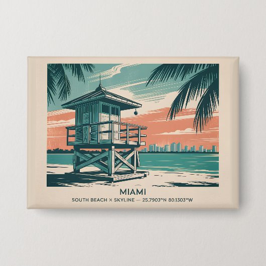 Miami Florida Travel South Beach Minimalist Retro Button (Vorderseite)