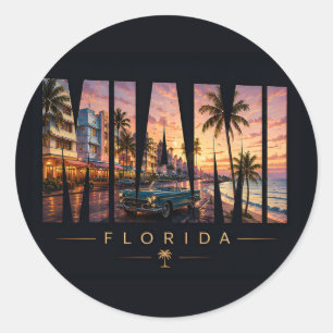 Miami Florida Tropische Ufer-Skyline Runder Aufkleber